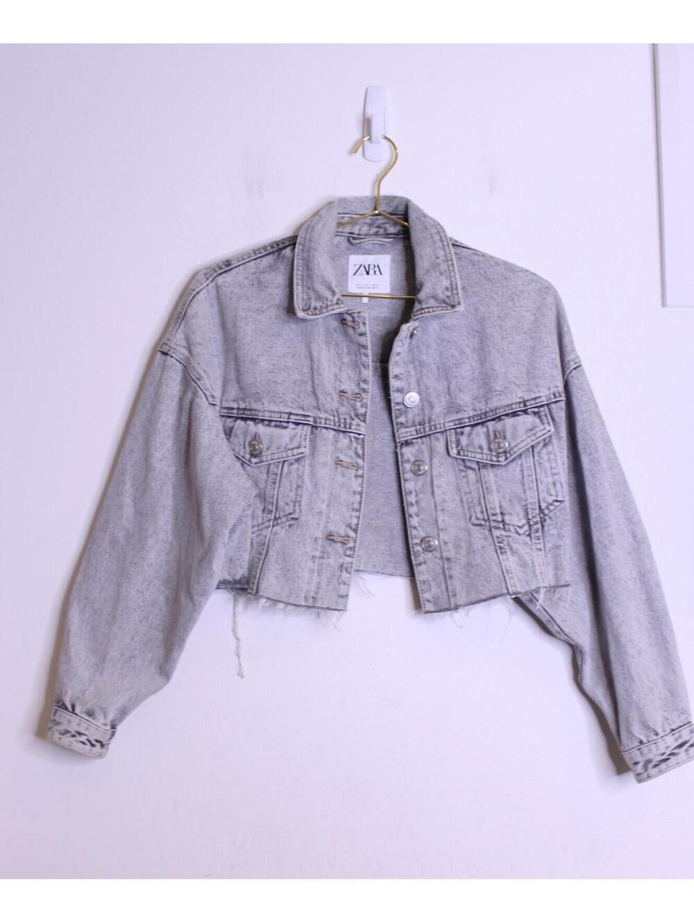 Zara Gray Denim Crop Jacket - Small